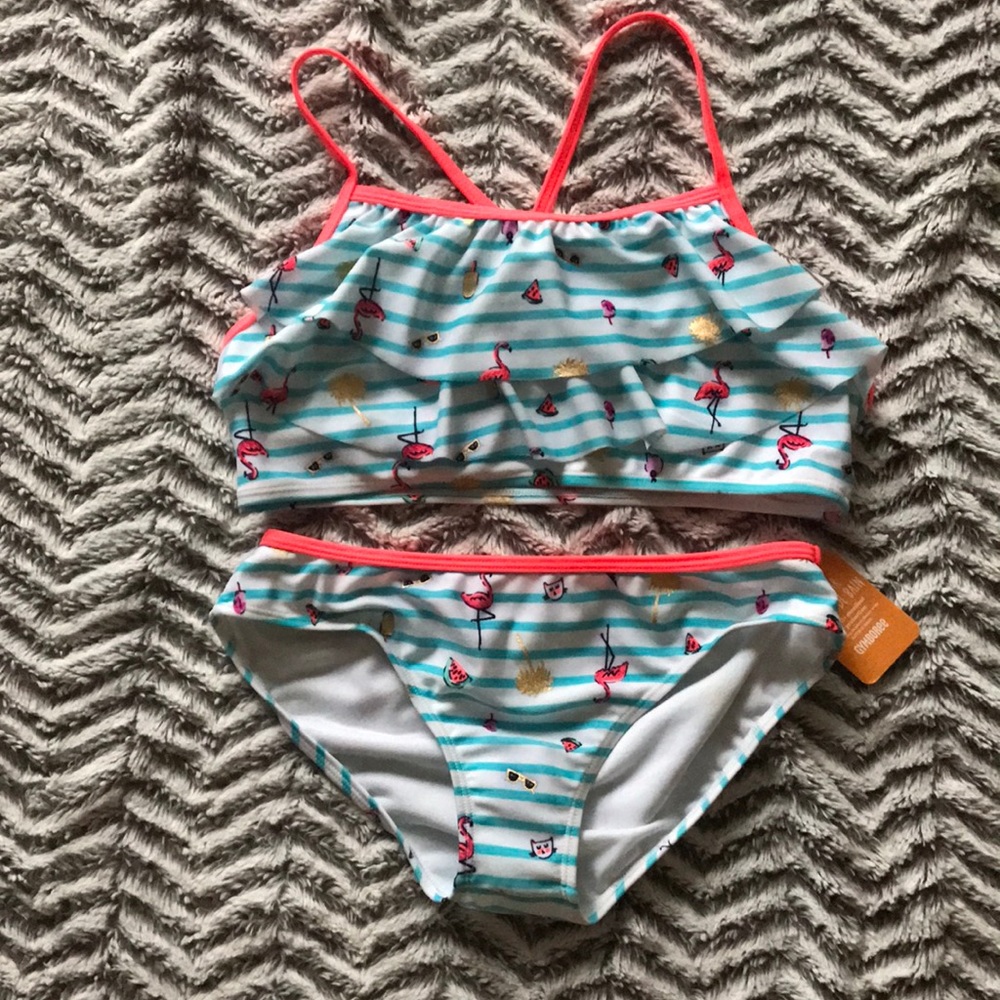 Gymboree 2 pcs swim suits with flamingo pattern